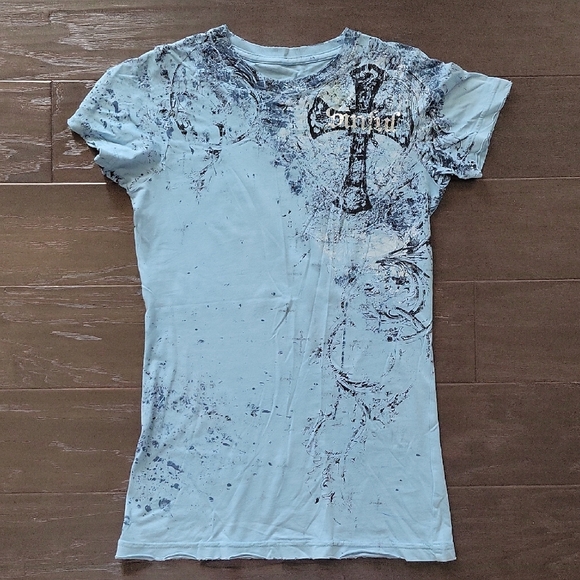 Sinful Distressed Blue Tee - Picture 1 of 7